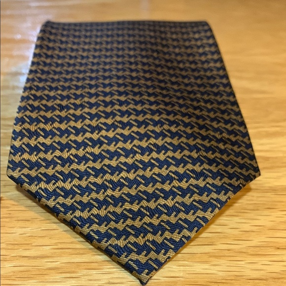 Gold and Blue Geometric Silk Tie - Picture 1 of 6